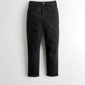 Black ultra high rise ripped mom jeans